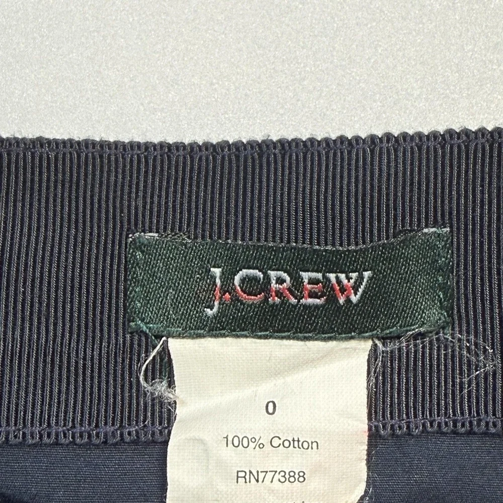 J Crew Skirt Womens 0 Navy 100% Cotton Pleated Mini Elastic Waist Pockets